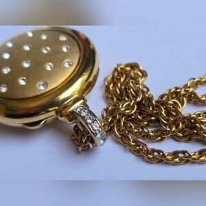 Vintage Swavorski Crystals Puffy Gold Locket And Earrings Set